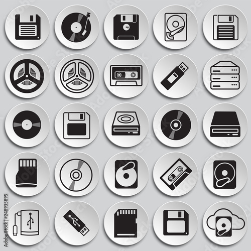 Data device icons set on plates background for graphic and web design, Modern simple vector sign. Internet concept. Trendy symbol for website design web button or mobile app