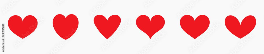 Red hearts icons set.