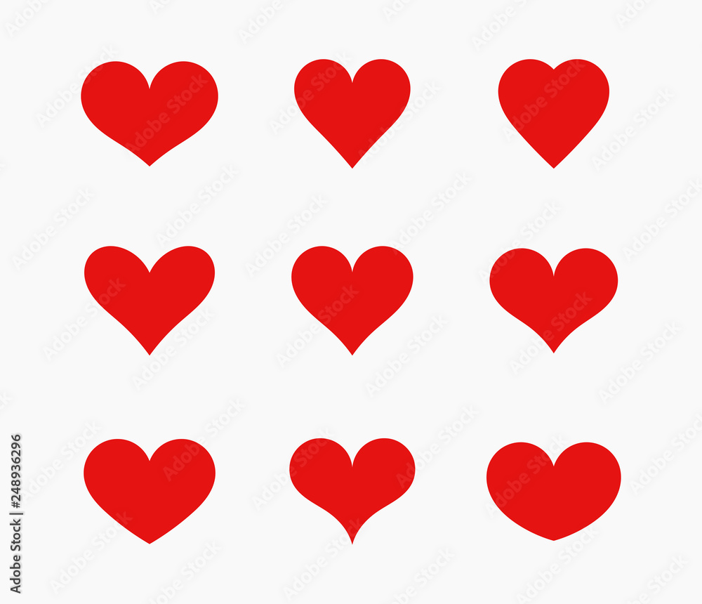 Red hearts icons set. Red hearts icons set.