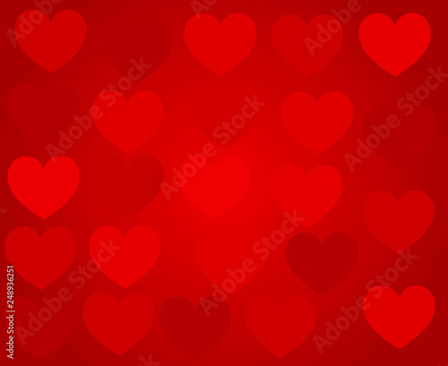 Hearts on red background Valentine card.