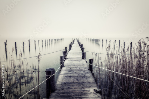 Steg am Ammersee im Nebel photo