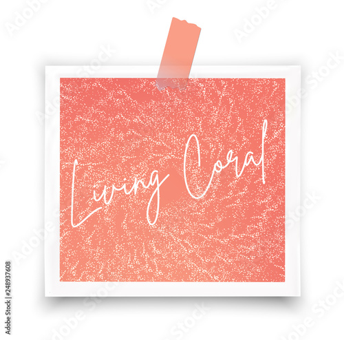 Living coral. Photo frame  mockup glued with color tape . Realistic  template.  Vector illustration. Abstract 