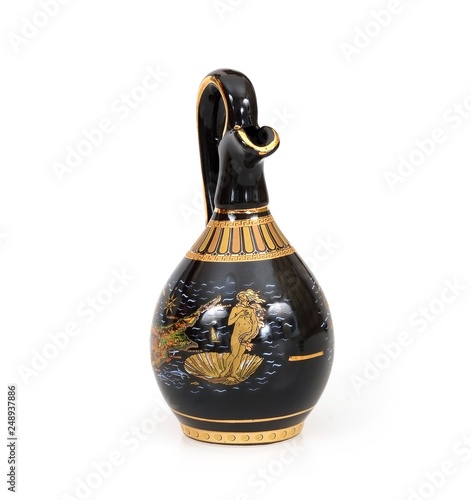 A copy of an ancient Greek black vessel for wine isolated on white background