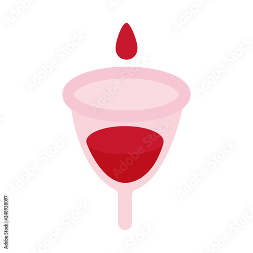 Menstrual cup in use, female period hygiene product. Vector illustration set isolated on white.