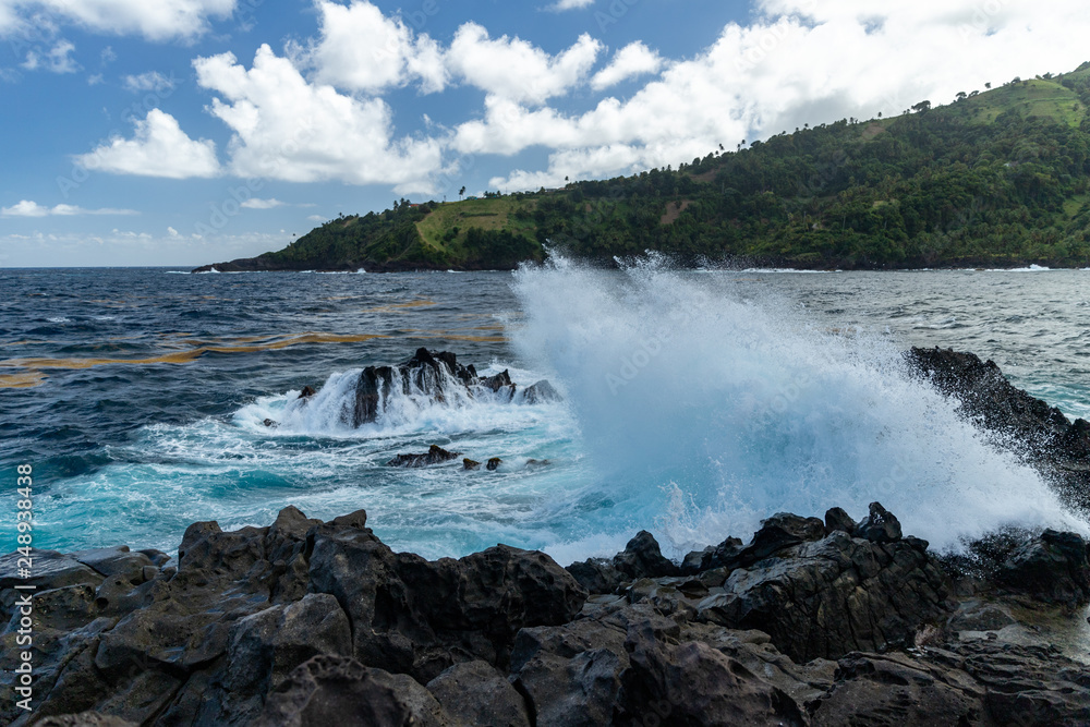 Saint Vincent and the Grenadines, Owia salt ponds ocean view with sea weed