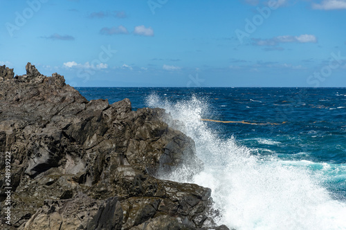 Saint Vincent and the Grenadines, Owia salt ponds ocean view with sea weed