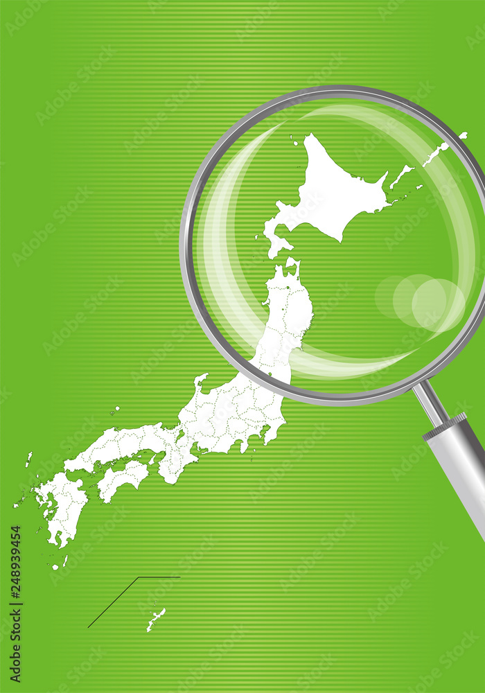 日本地図 緑 虫眼鏡と北海道と東北地方の地図 日本列島 ベクターデータ Stock Vector Adobe Stock