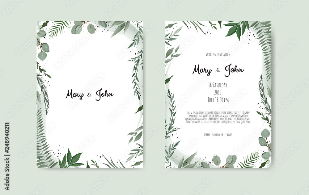 Botanical wedding invitation card template design, white and pink flowers on white background. Botanical wedding invitation card template design, white and pink flowers on white background.