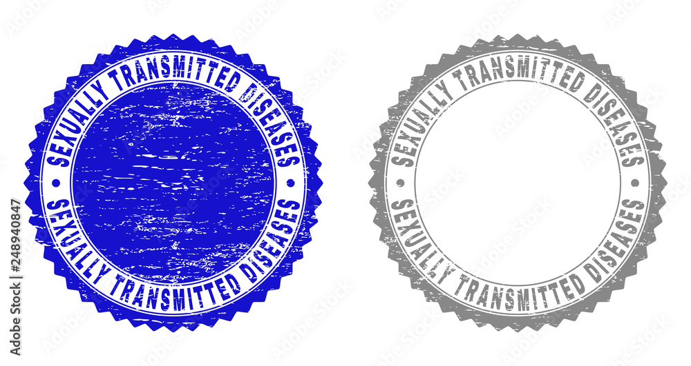 Grunge SEXUALLY TRANSMITTED DISEASES stamp seals isolated on a white background. Rosette seals with distress texture in blue and gray colors. Grunge SEXUALLY TRANSMITTED DISEASES stamp seals isolated on a white background. Rosette seals with distress texture in blue and gray colors.