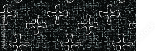 Abstract Seamless Black and White Geometric Pattern with Jigsaw Puzzles. Polygonal Optical Psychedelic Illusion. Interlaced Texture. 3D Illustration