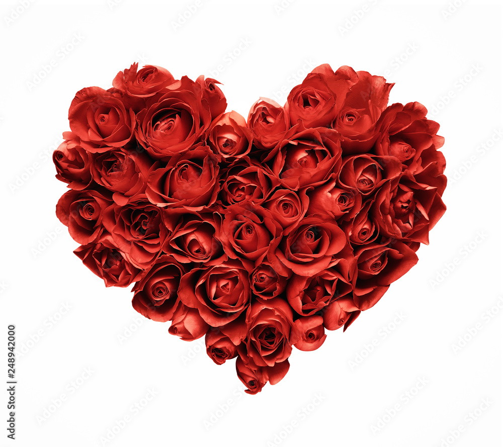 Heart shaped red roses isolated on white background Heart shaped red roses isolated on white background