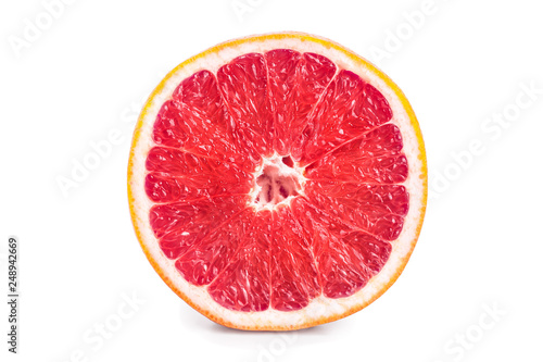 Grapefruit slice isolated on white background closeup