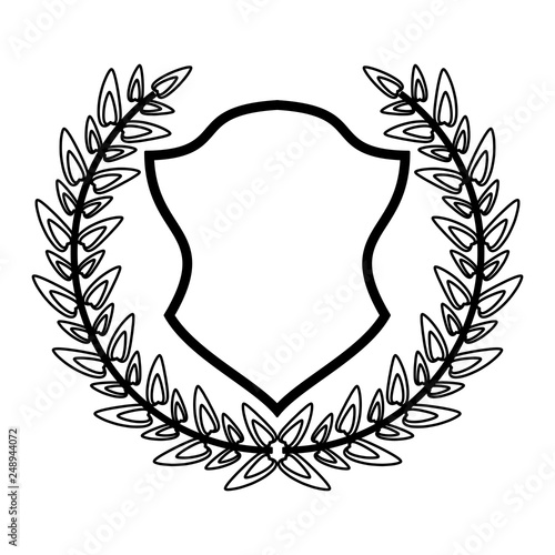 Badge emblem with wreath leaves black and white