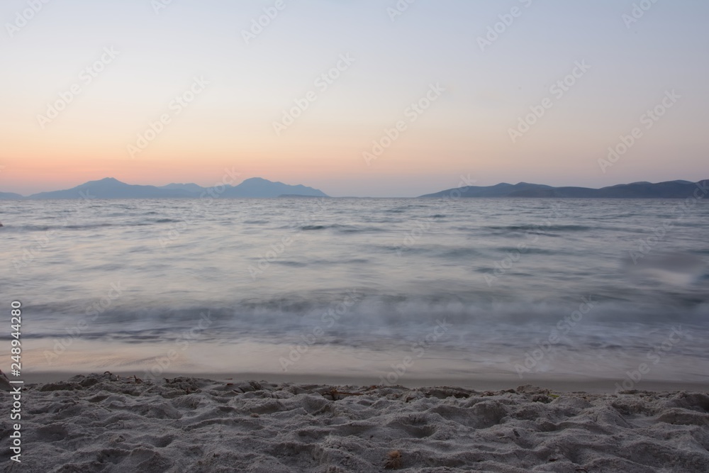 sea surf in the evening after a decline photographed on a long exposition