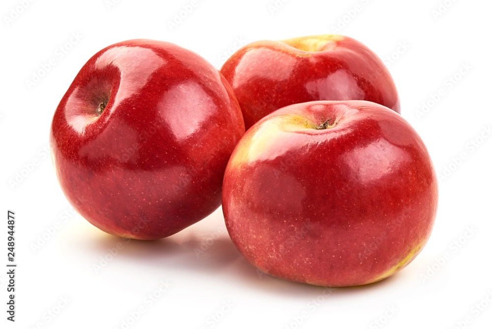 Shiny Red ripe apples, close-up, isolated on white background