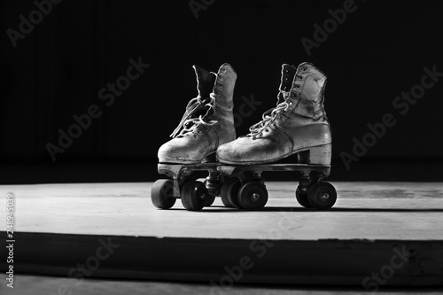roller skates in black and white