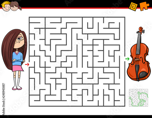 cartoon maze game with girl and violin