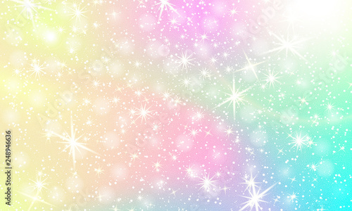 Unicorn rainbow background. Holographic sky 