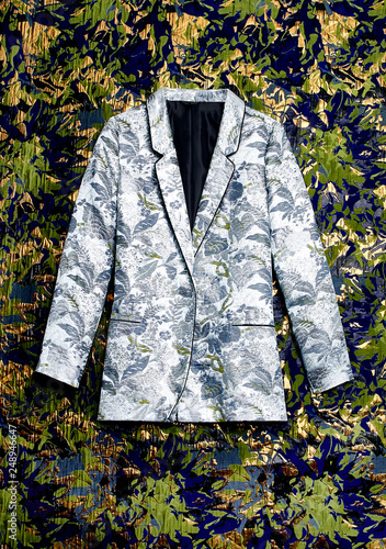 Blue floral brocade blazer