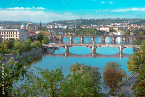 Panoramic view over Prague City main river
