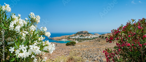 Vászonkép Panoramic view over Lindos village with ruins of ancient Acropolis