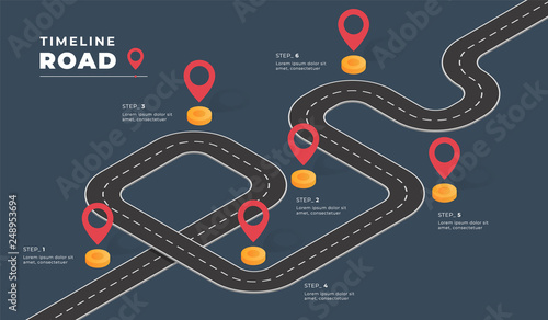 Isometric navigation map infographic. Winding road. Vector illustration.
