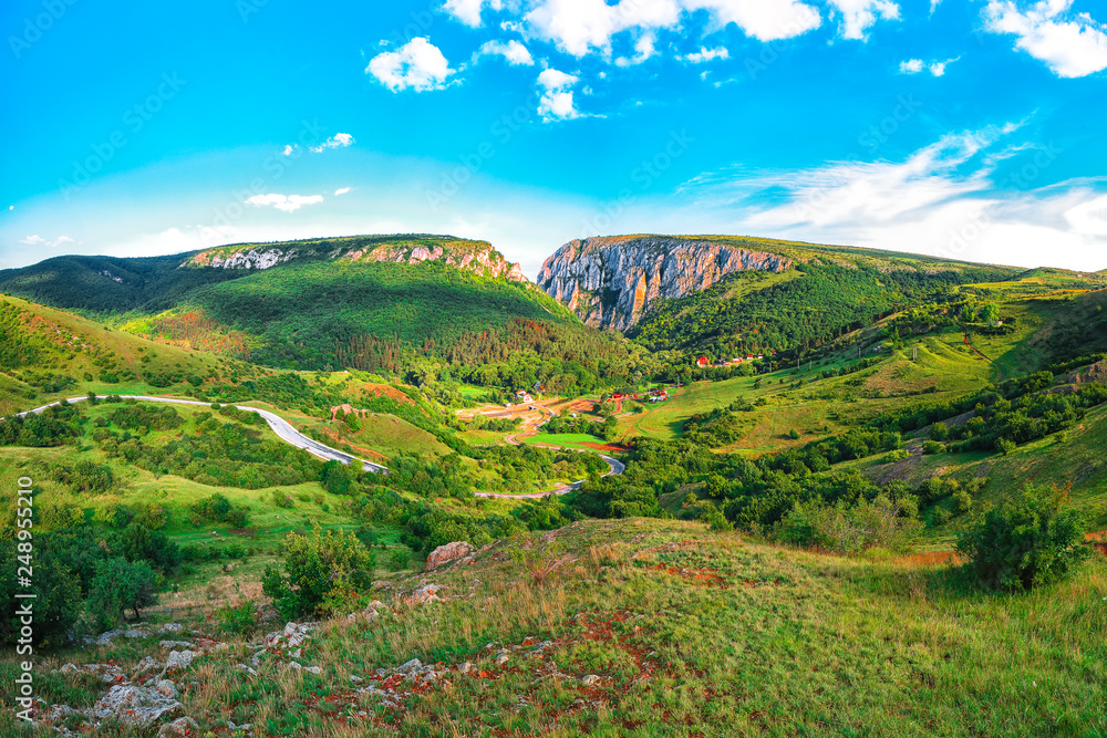Naklejka premium Turda gorge Cheile Turzii is a natural reserve with marked trails for hikes on Hasdate River