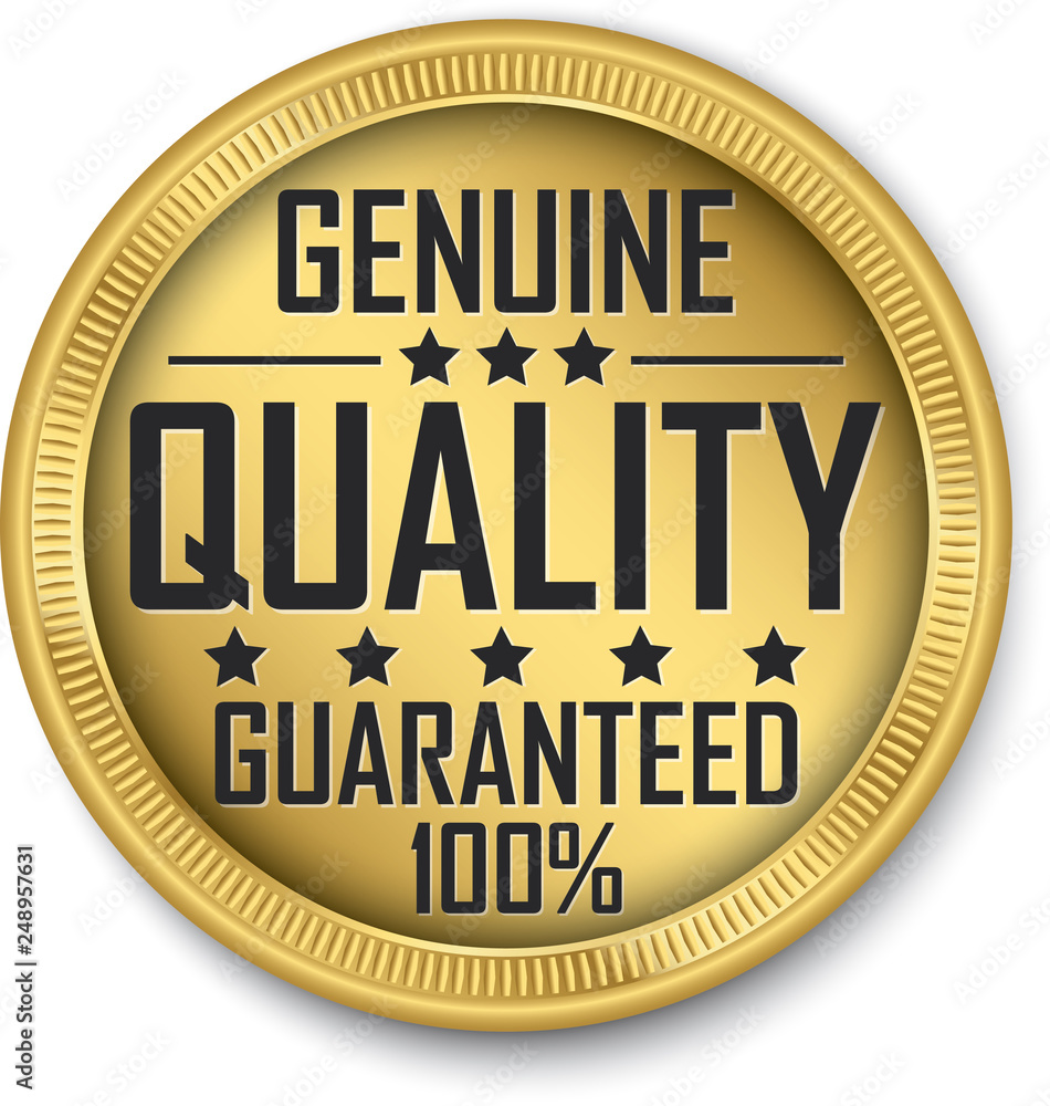 Genuine quality guaranteed 100% gold label, vector illustration