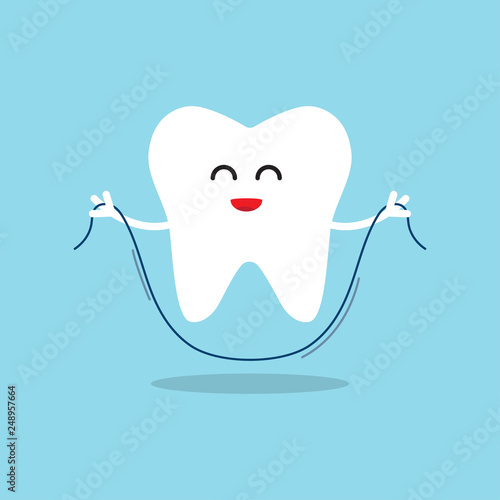 Happy tooth with dental floss
