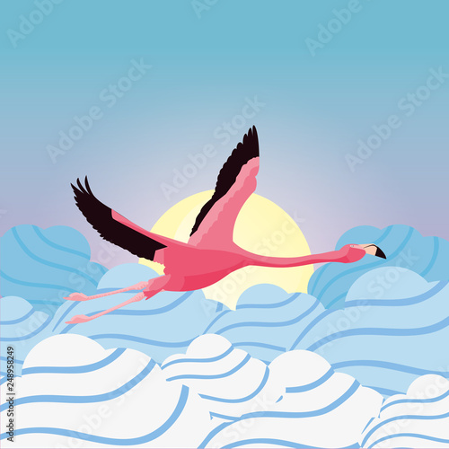 flying tropical flamingo