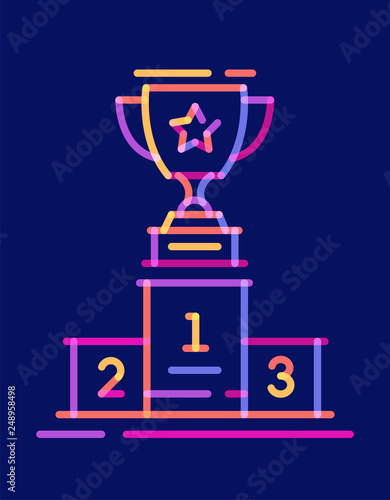 Overlay icon line cup champions on the podium.