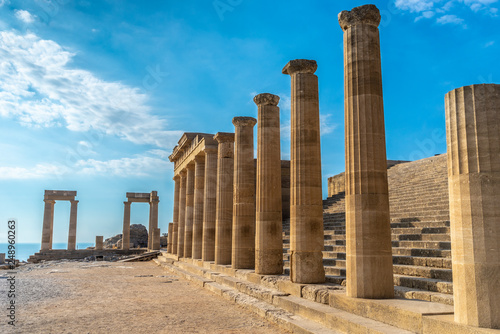 Antique pillars of a beautiful acropolis of Lindos