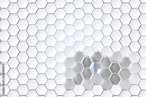 Fototapeta Naklejka Na Ścianę i Meble -  3d rendering, White hexagonal background