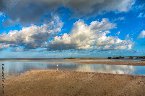 The sky with clouds reflected in the waters of the estuary.