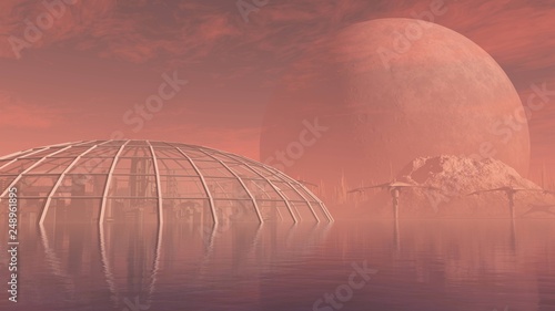 PaulP new world 004, red alien planet with skydome