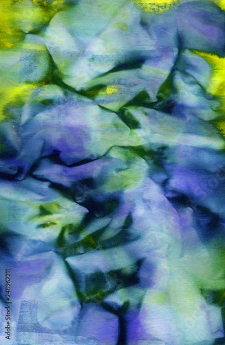 Hand painted abstract spotted green blue textile background