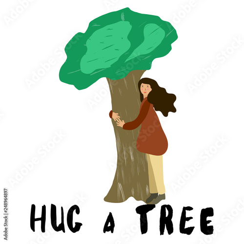 Hugging a tree young girl.
