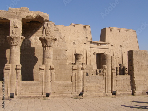 Amon-Ra and symbols on the wall in Temple of Karnak, Egypt.