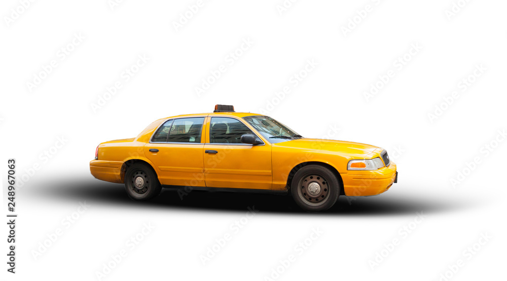 Yellow cab isolated on white background.