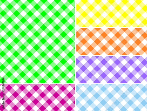 Eps8. Woven gingham vector swatches in six colors that can be easily changed. 