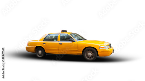 Leinwand Poster Yellow cab isolated on white background.