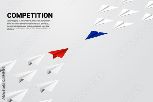 competition of blue and red origami paper airplane. Concept of Business competition and battle.