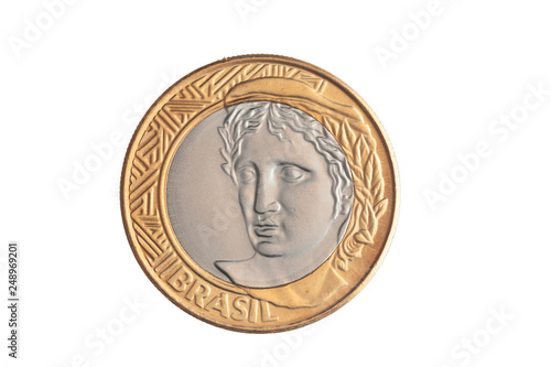 Brazilian "1 Real" coin on white background