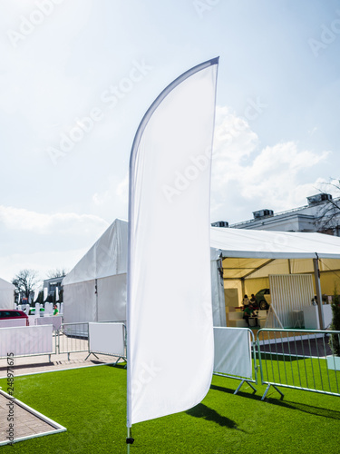 Blank white concave feather flag banner mock up, Beach flags. Outdoor Advertising Flag, advertising shield flag banner or vertical wind banner mock up template.