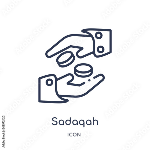 sadaqah icon from religion outline collection. Thin line sadaqah icon isolated on white background.