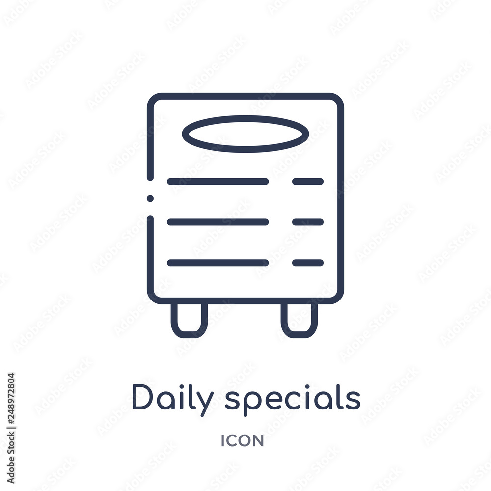 daily specials board icon from tools and utensils outline collection. Thin line daily specials board icon isolated on white background. daily specials board icon from tools and utensils outline collection. Thin line daily specials board icon isolated on white background.