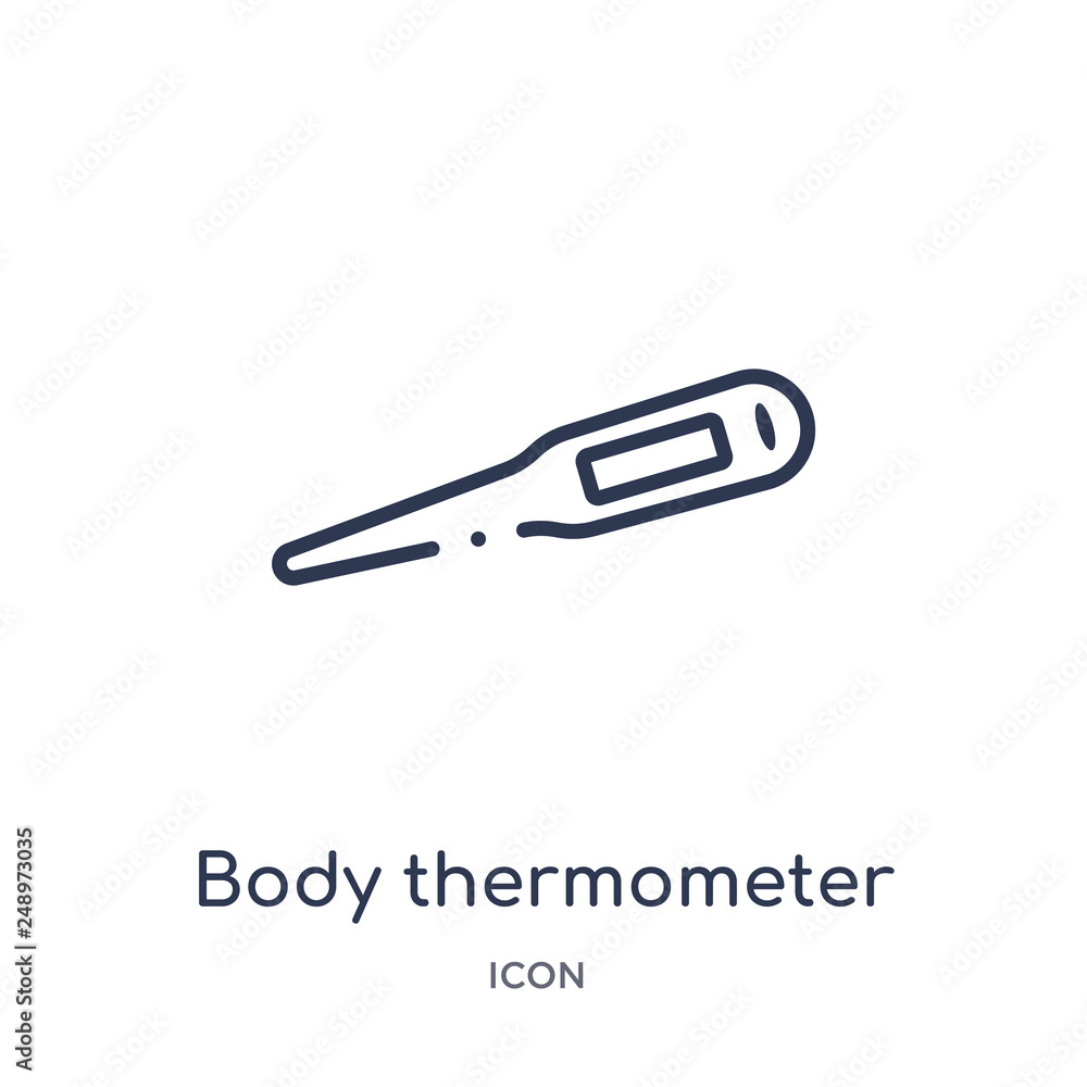 body thermometer icon from tools and utensils outline collection. Thin line body thermometer icon isolated on white background. body thermometer icon from tools and utensils outline collection. Thin line body thermometer icon isolated on white background.