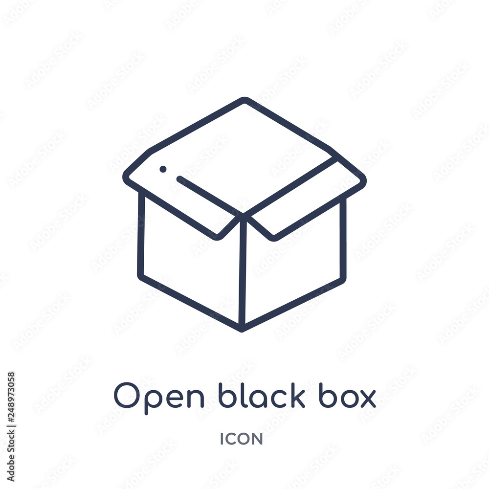 open black box icon from tools and utensils outline collection. Thin line open black box icon isolated on white background. open black box icon from tools and utensils outline collection. Thin line open black box icon isolated on white background.