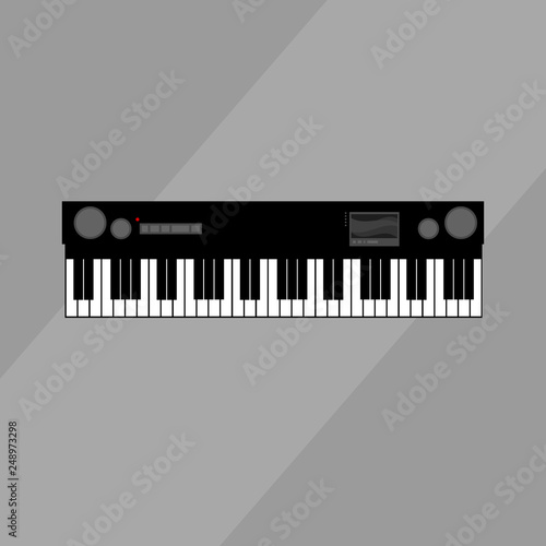 Vector illustration of electric piano keyboard on grey background.