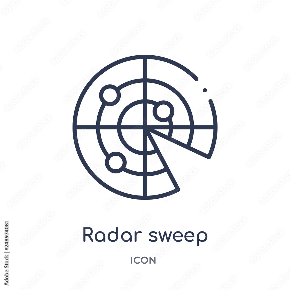 radar sweep icon from technology outline collection. Thin line radar sweep icon isolated on white background. radar sweep icon from technology outline collection. Thin line radar sweep icon isolated on white background.